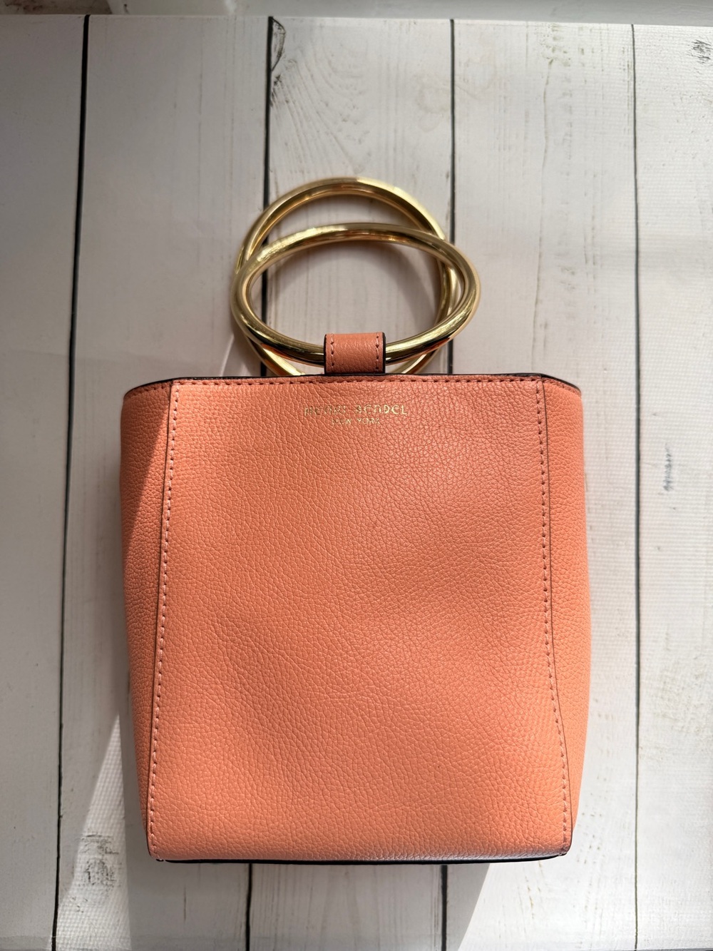 Henri Bendel Marquis Micro Mini Ring Top Bucket Bag Coral Pink Leather - Picture 3 of 15